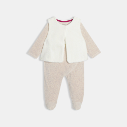 بدلة نوم من المخمل وسُترة جيليه، باللون البيج الفاتح، للفتيات الرُضع